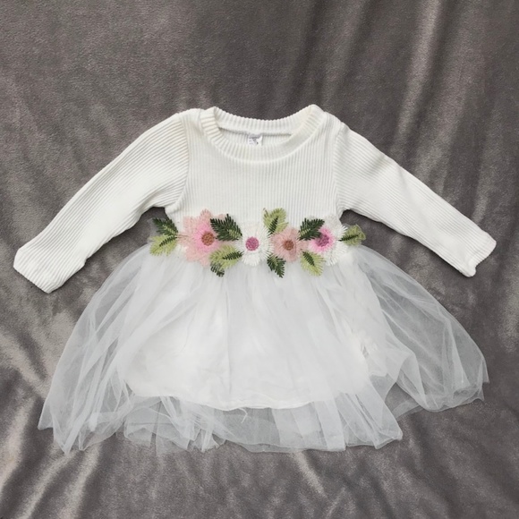 Other - White Flower Ribbed Tutu Dress 6-12M 🌸